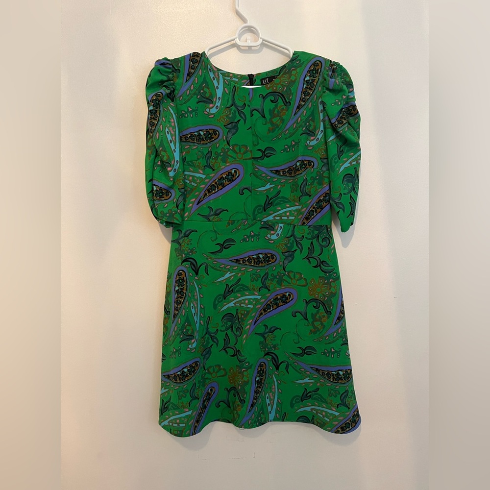Green Zara A-line puff sleeve mini dress